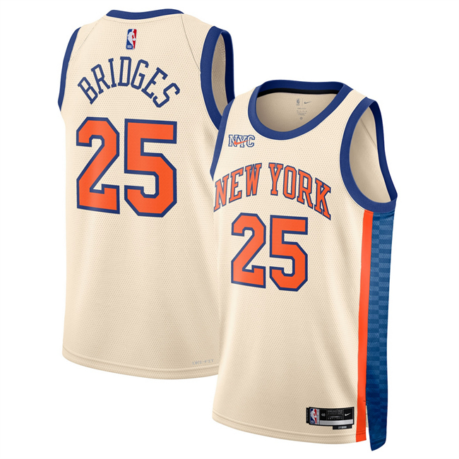 Men's New Yok Knicks #25 Mikal Bridges Cream 2025 26 City Edition Stitched Basketball Jersey