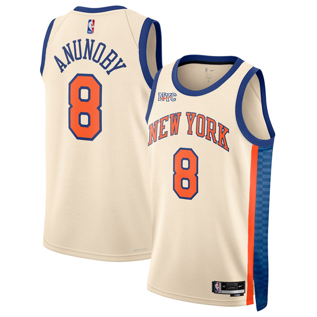 Men's New Yok Knicks #8 OG Anunoby Cream 2025 26 City Edition Stitched Basketball Jersey