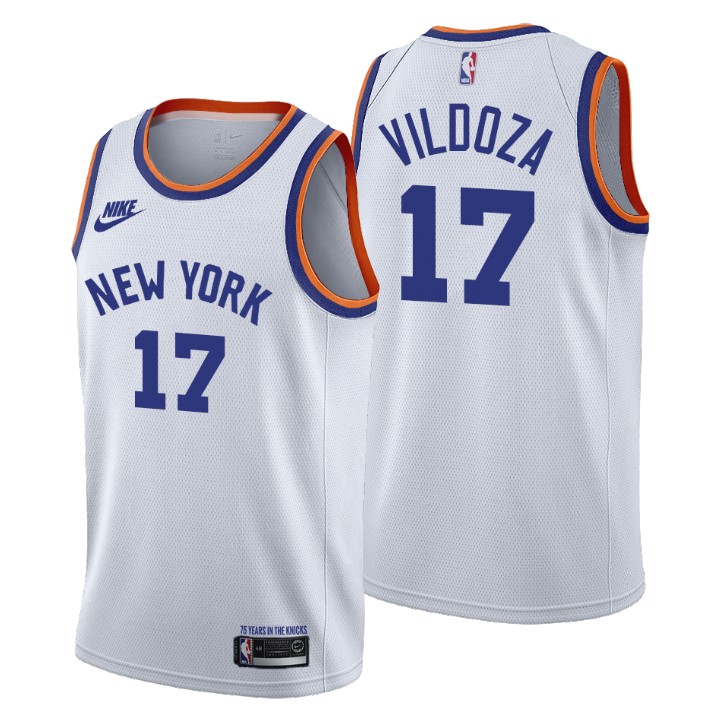 New York Knicks #17 Luca Vildoza Men's Nike Releases Classic Edition NBA 75th Anniversary Jersey White New York Knicks #17 Luca Vildoza Men's Nike Releases Classic Edition NBA 75th Anniversary Jersey White