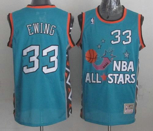 New York Knicks Mitchell And Ness #33 Patrick Ewing Light Blue 1996 All Star NBA Jersey