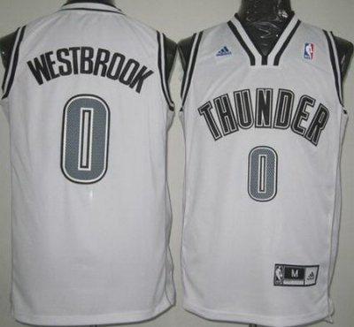 Oklahoma City Thunder 0 Russell Westbrook White Revolution 30 Swingman Jersey Silver Number