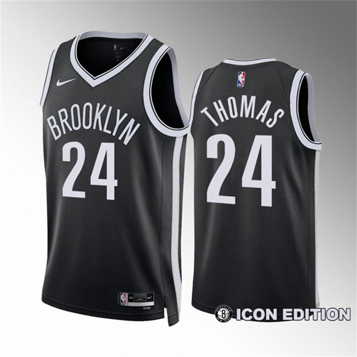 Men's Brooklyn Nets #24 Cam Thomas Black Icon Edition Stitched Basketball Jersey Men's Brooklyn Nets #24 Cam Thomas Black Icon Edition Stitched Basketball Jersey