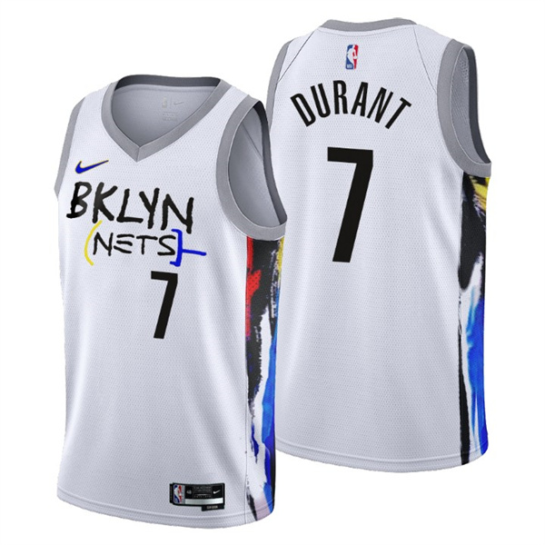 Men's Brooklyn Nets #7 Kevin Durant 2022 23 White City Edition Stitched Basketball Jersey Men's Brooklyn Nets #7 Kevin Durant 2022 23 White City Edition Stitched Basketball Jersey