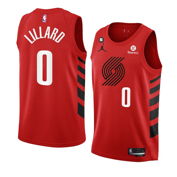 Men's Portland Trail Blazers #0 Damian Lillard 2022 23 Red Statement Edition With NO.6 Patch Swingman Stitched Basketball Jersey