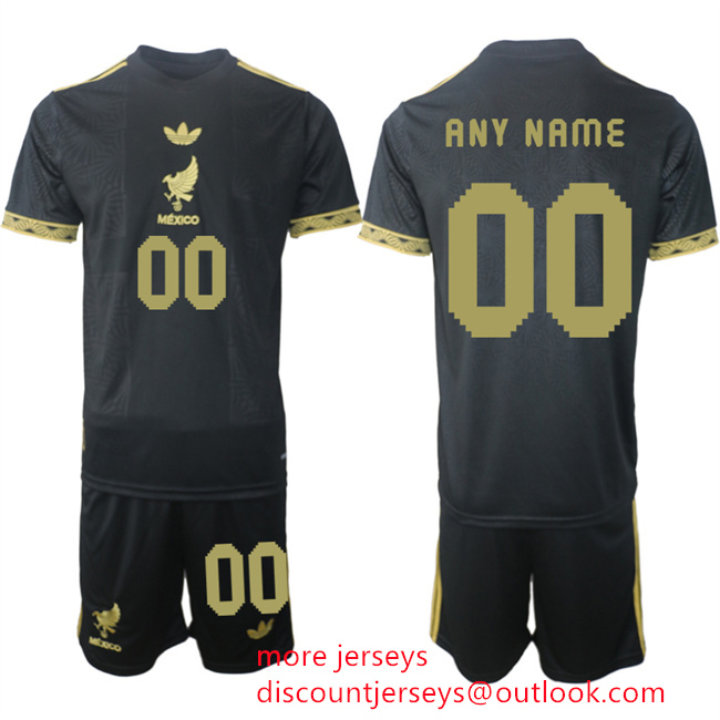 Men's Mexico Custom Black Gold 25 26 Soccer Jersey Suit