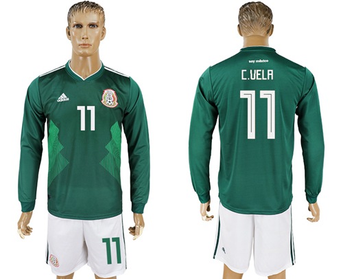 Mexico #11 C.Vela Home Long Sleeves Soccer Country Jersey