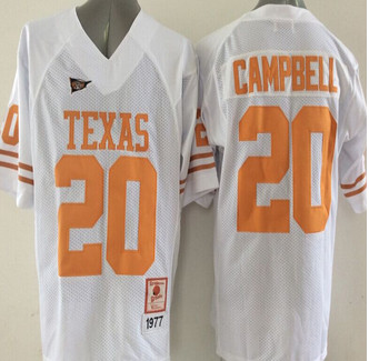 Texas Longhorns #20 Earl Campbell White Stitched NCAA Jersey