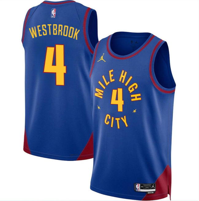 Men's Denver Nuggets #4 Russell Westbrook Blue 2024 Statement Edition Stitched Basketball Jersey Men's Denver Nuggets #4 Russell Westbrook Blue 2024 Statement Edition Stitched Basketball Jersey