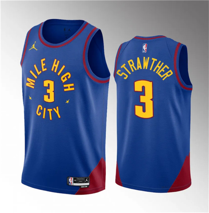 Men's Denver Nuggets #3 Julian Strawther Blue 2023 Draft Statement Edition Stitched Basketball Jersey Men's Denver Nuggets #3 Julian Strawther Blue 2023 Draft Statement Edition Stitched Basketball Jersey