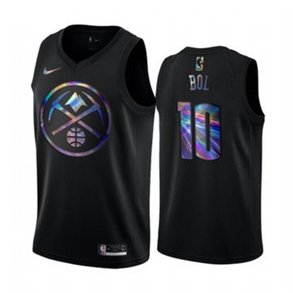 Nike Nuggets #10 Bol Bol Men's Iridescent Holographic Collection NBA Jersey - Black Nike Nuggets #10 Bol Bol Men's Iridescent Holographic Collection NBA Jersey - Black