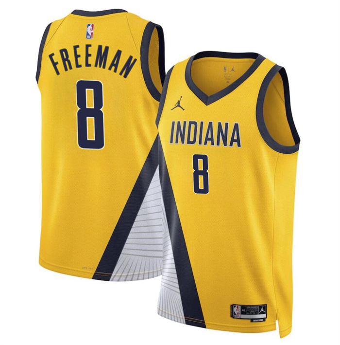 Men's Indiana Pacers #8 Enrique Freeman Yelllow 2024 Draft Statement Edition Stitched Basketball Jersey Men's Indiana Pacers #8 Enrique Freeman Yelllow 2024 Draft Statement Edition Stitched Basketball Jersey