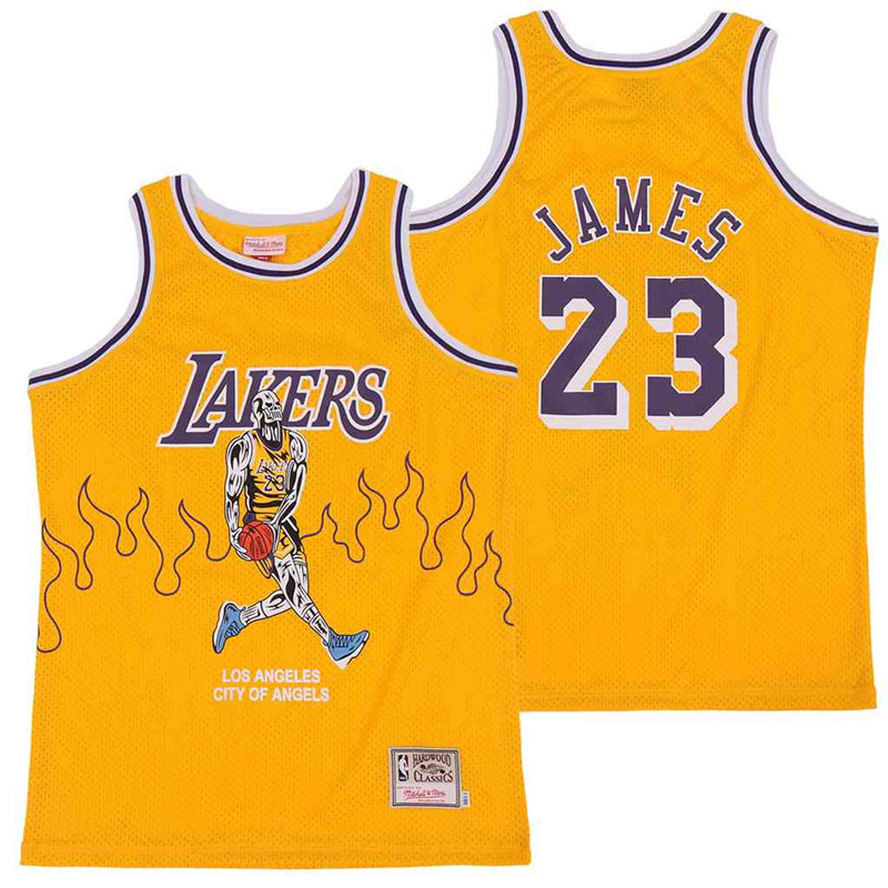 Men's Los Angeles Lakers #23 LeBron James yellow skeleton Stitched Jerseys . Men's Los Angeles Lakers #23 LeBron James yellow skeleton Stitched Jerseys .