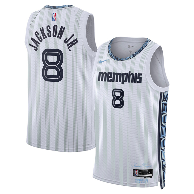 Men's Memphis Grizzlies #8 Jaren Jackson Jr. White 2025 26 City Edition Stitched Basketball Jersey