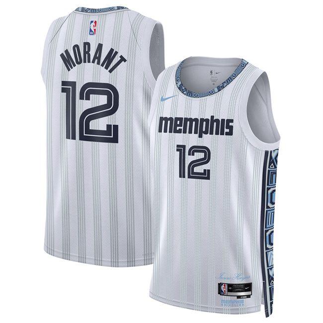 Men's Memphis Grizzlies #12 Ja Morant White 2025 26 City Edition Stitched Basketball Jersey