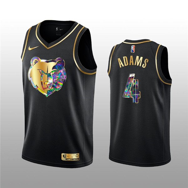Men's Memphis Grizzlies #4 Steven Adams 2021 22 Black Golden Edition 75th Anniversary Diamond Logo Stitched Basketball Jersey Men's Memphis Grizzlies #4 Steven Adams 2021 22 Black Golden Edition 75th Anniversary Diamond Logo Stitched Basketball Jersey