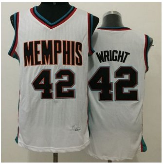 Memphis Grizzlies #42 Lorenzen Wright White Throwback Stitched NBA Jersey