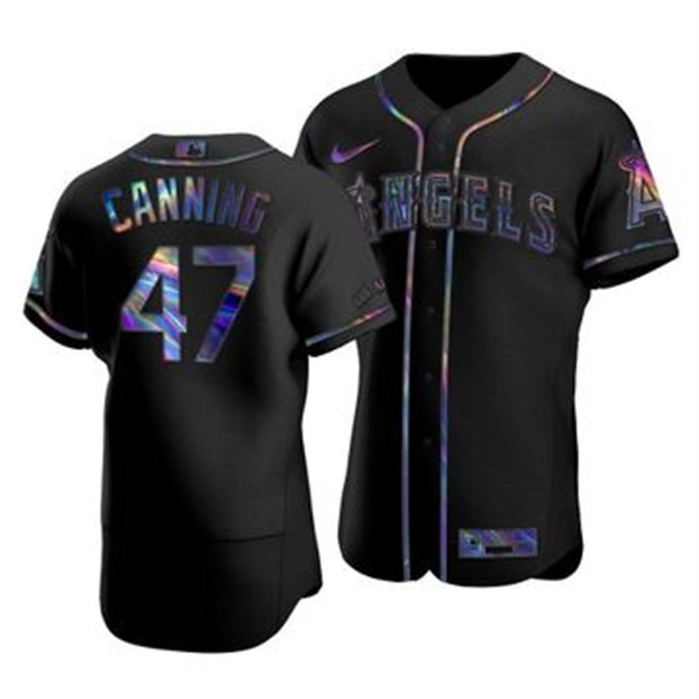 Los Angeles Angels #47 Griffin Canning Men's Nike Iridescent Holographic Collection MLB Jersey - Black