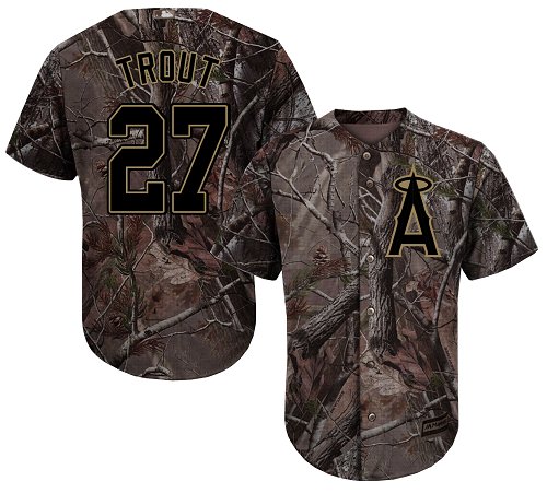 Angels of Anaheim #27 Mike Trout Camo Realtree Collection Cool Base Stitched Baseball Jersey