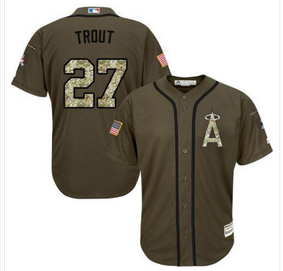 Angels of Anaheim #27 Mike Trout Green Salute to Service Stitched MLB Jersey