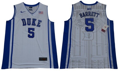 Blue Devils #5 R.J. Barrett White Blue Basketball Elite Stitched NCAA Jersey Blue Devils #5 R.J. Barrett White Blue Basketball Elite Stitched NCAA Jersey