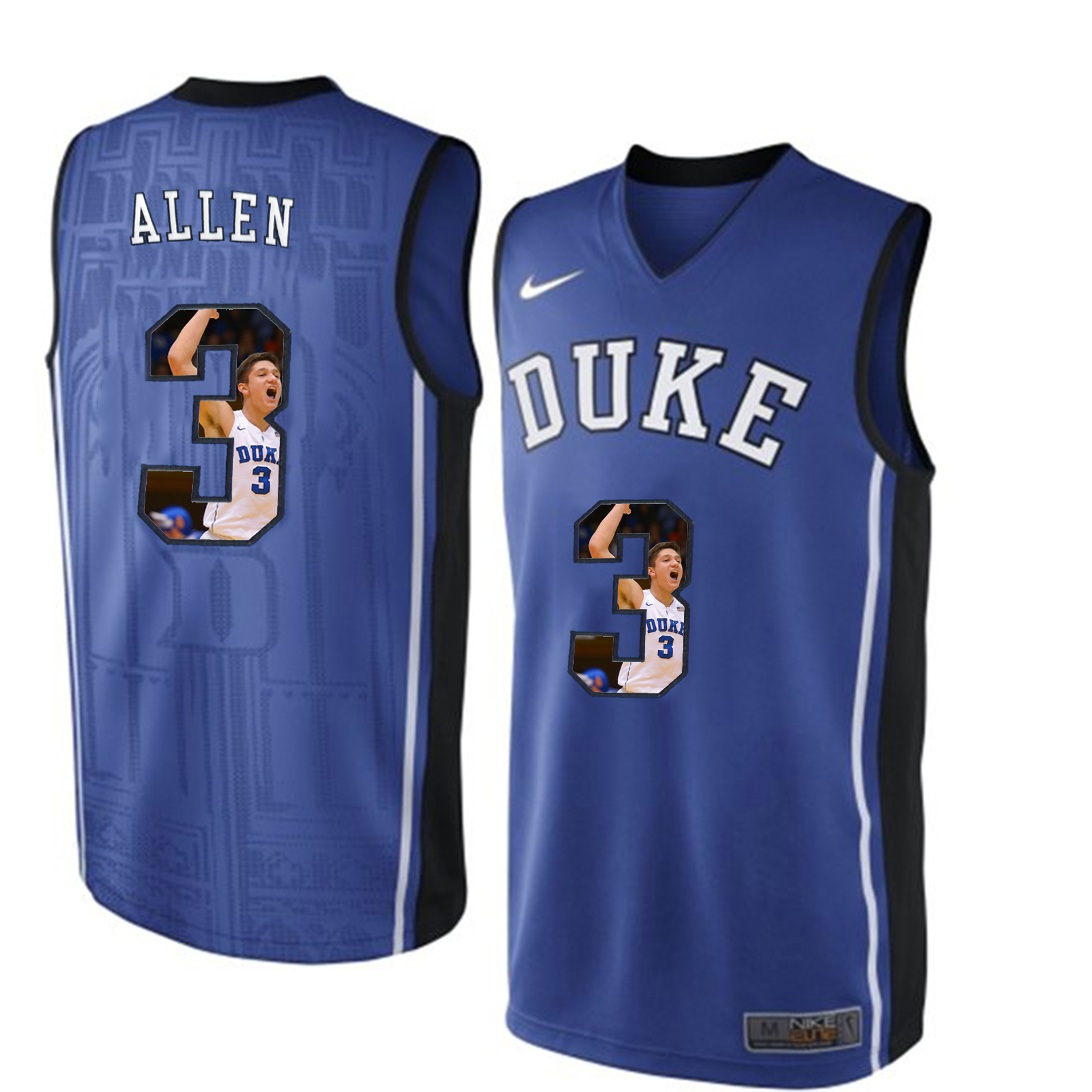 Duke Blue Devils 3 Grayson Allen Blue With Portrait Print College Basketball Jersey3