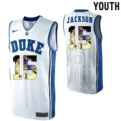 Duke Blue Devils 15 Frank Jackson White With Portrait Print Youth College Basketball Jersey Duke Blue Devils 15 Frank Jackson White With Portrait Print Youth College Basketball Jersey