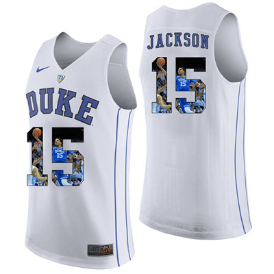 Duke Blue Devils 15 Frank Jackson White With Portrait Print College Basketball Jersey2 Duke Blue Devils 15 Frank Jackson White With Portrait Print College Basketball Jersey2