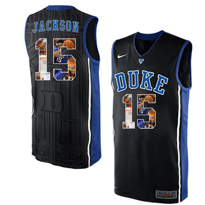 Duke Blue Devils 15 Frank Jackson Black With Portrait Print College Basketball Jersey