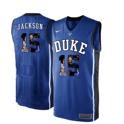 Duke Blue Devils 15 Frank Jackson Blue With Portrait Print College Basketball Jersey