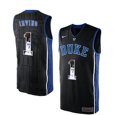 Duke Blue Devils 1 Kyrie Irving Black With Portrait Print College Basketball Jersey2 Duke Blue Devils 1 Kyrie Irving Black With Portrait Print College Basketball Jersey2