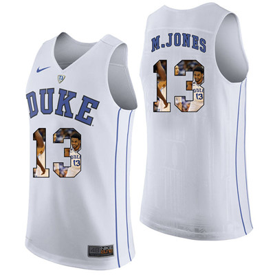Duke Blue Devils 13 Matt Jones White With Portrait Print College Basketball Jersey2