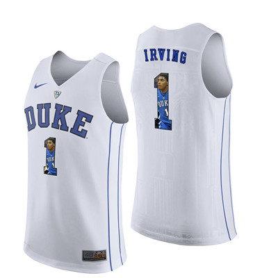 Duke Blue Devils 1 Kyrie Irving White With Portrait Print College Basketball Jersey Duke Blue Devils 1 Kyrie Irving White With Portrait Print College Basketball Jersey