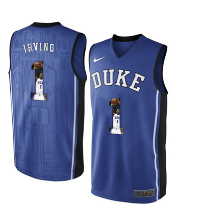 Duke Blue Devils 1 Kyrie Irving Blue With Portrait Print College Basketball Jersey2 Duke Blue Devils 1 Kyrie Irving Blue With Portrait Print College Basketball Jersey2