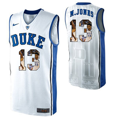 Duke Blue Devils 13 Matt Jones White With Portrait Print College Basketball Jersey