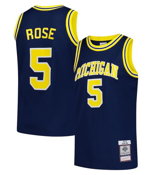 Men's Michigan Wolverines #5 Jalen Rose Navy 1991 92 Stitched Basketball Jersey Men's Michigan Wolverines #5 Jalen Rose Navy 1991 92 Stitched Basketball Jersey