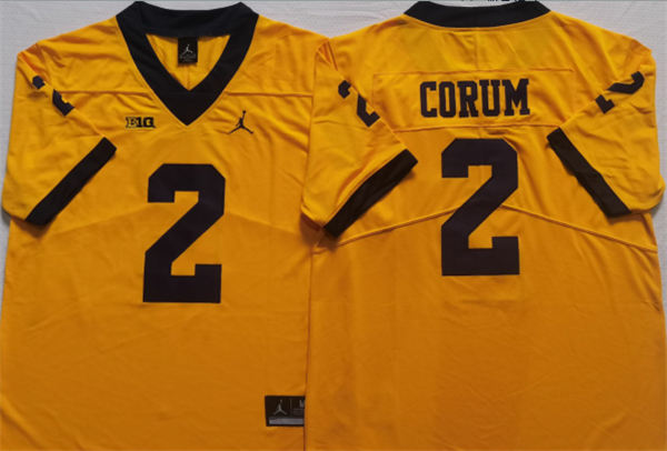 Men's Michigan Wolverines #2 CORUM Yellow Stitched Jersey Men's Michigan Wolverines #2 CORUM Yellow Stitched Jersey