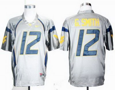 NCAA West Virginia Mountaineers Geno Smith 12 Grey College Football Jersey