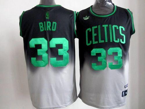 Celtics #33 Larry Bird Black Grey Fadeaway Fashion Stitched NBA Jersey