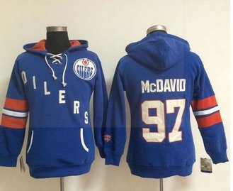 Women Edmonton Oilers #97 Connor McDavid Light Blue Old Time Heidi NHL Hoodie