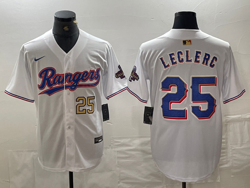 Men's Texas Rangers #25 Jose Leclerc White Gold Cool Base Stitched Baseball Jersey 3