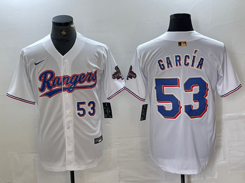 Men's Texas Rangers #53 Adolis García White Gold Cool Base Stitched Baseball Jersey