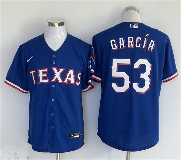 Men's Texas Rangers #53 Adolis Garcia Royal With Patch Cool Base Stitched MLB Jersey Men's Texas Rangers #53 Adolis Garcia Royal With Patch Cool Base Stitched MLB Jersey