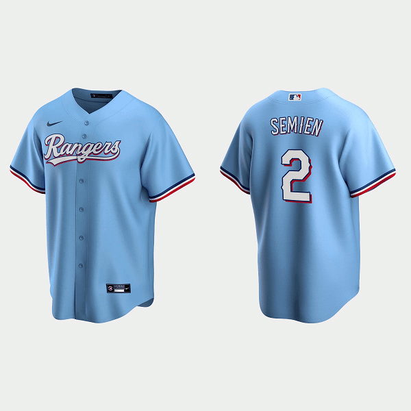 Men's Texas Rangers #2 Marcus Semien Light Blue Cool Base Stitched Baseball Jersey