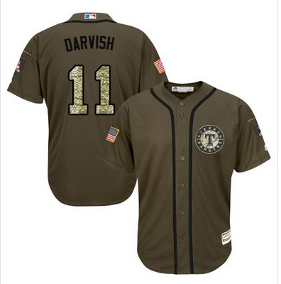 Rangers #11 Yu Darvish Green Salute to Service Stitched MLB Jersey