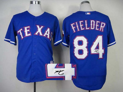 mlb jerseys texas rangers #84 fielder blue Signed Jerseys
