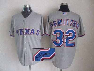 Texas Rangers #32 Josh Hamilton grey MLB Jerseys(Signed)