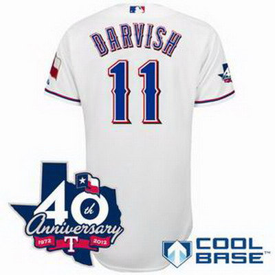 Texas Rangers # 11 Yu Darvish white w 40th Anniversary Patch
