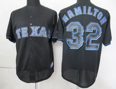 Texas Rangers #32 Josh Hamilton Pitch Black Fashion Jersey