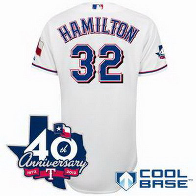 Texas Rangers #32 Josh Hamilton white w 40th Anniversary Patch