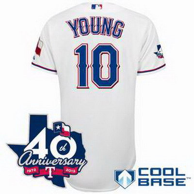Texas Rangers 10# Michael Young white w 40th Anniversary Patch